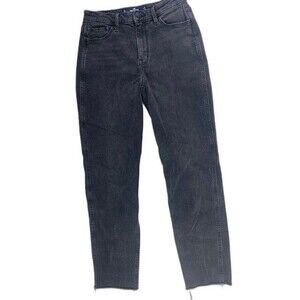 Hollister Size 1 Womens Jeans Black Ultra High Rise Mom Stretch Raw Hem